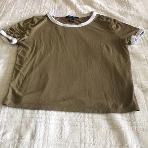 Cropped army green with white trim shirt!